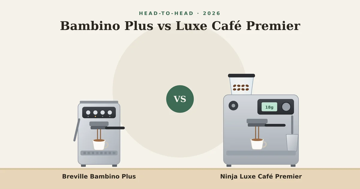 Illustration of the Breville Bambino Plus next to the Ninja Luxe Café Premier