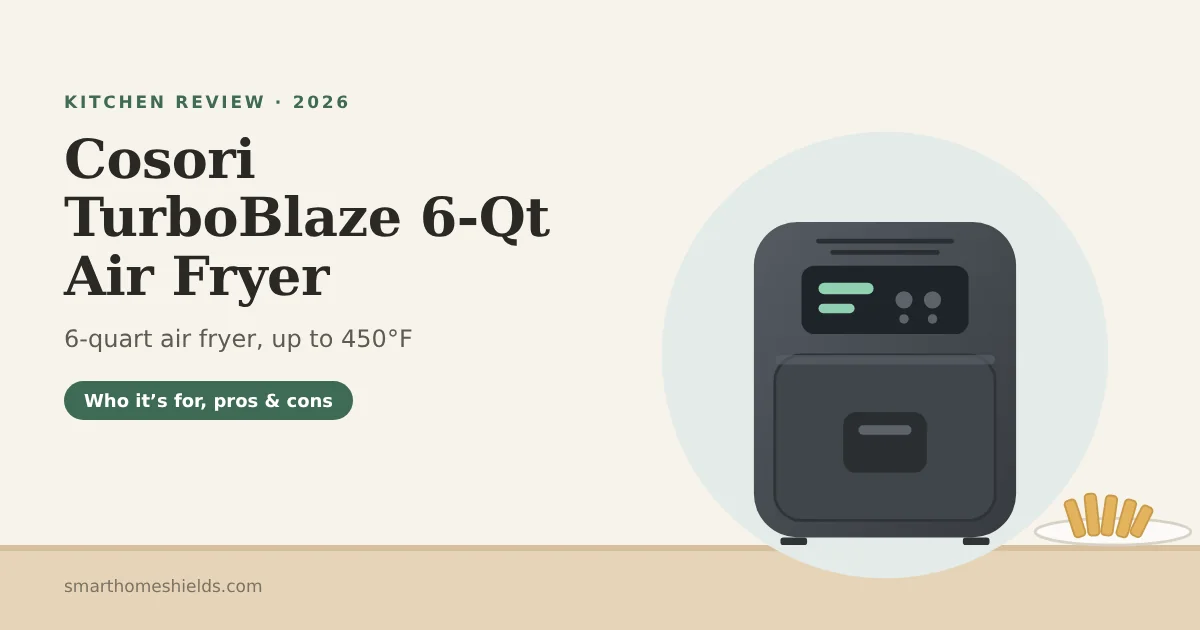 Illustration of the Cosori TurboBlaze 6-Qt Air Fryer on a kitchen counter