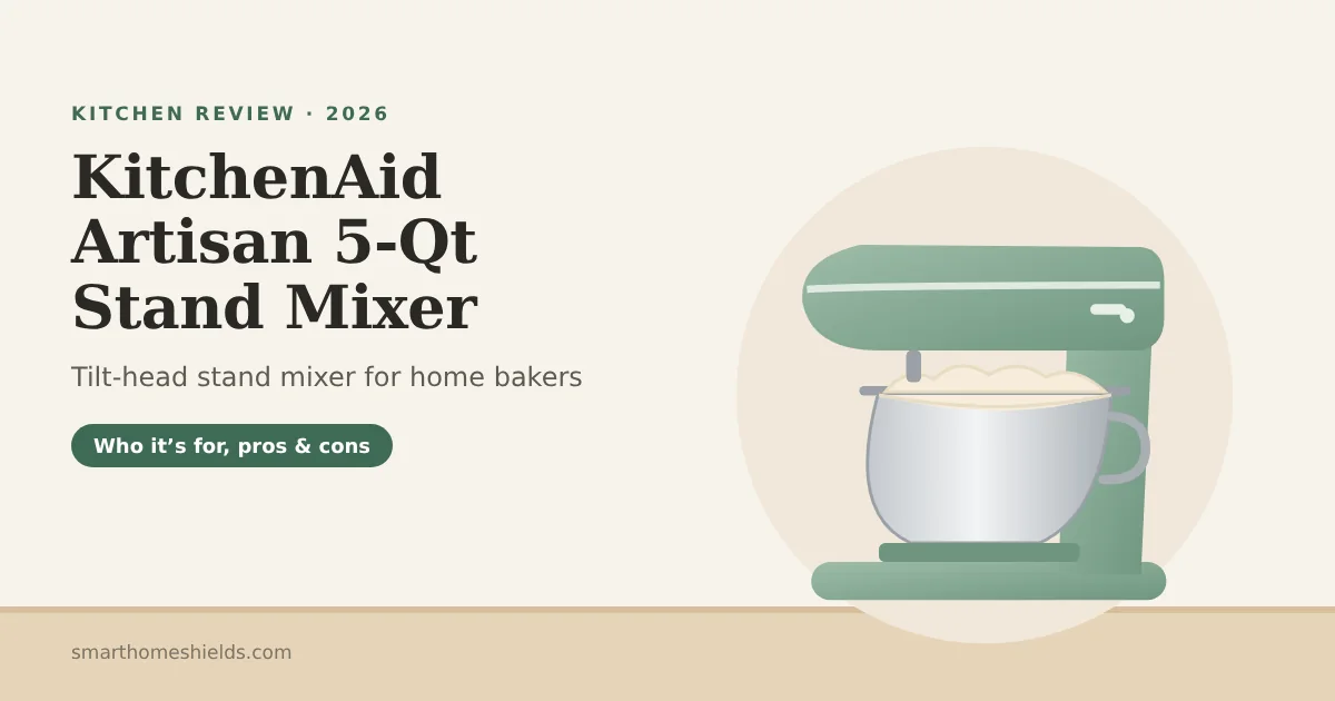 Illustration of the KitchenAid Artisan 5-Qt Stand Mixer on a kitchen counter