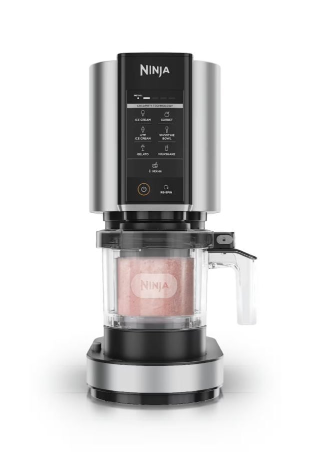 Ninja CREAMi 7-in-1 ice cream maker, front view with a pint installed