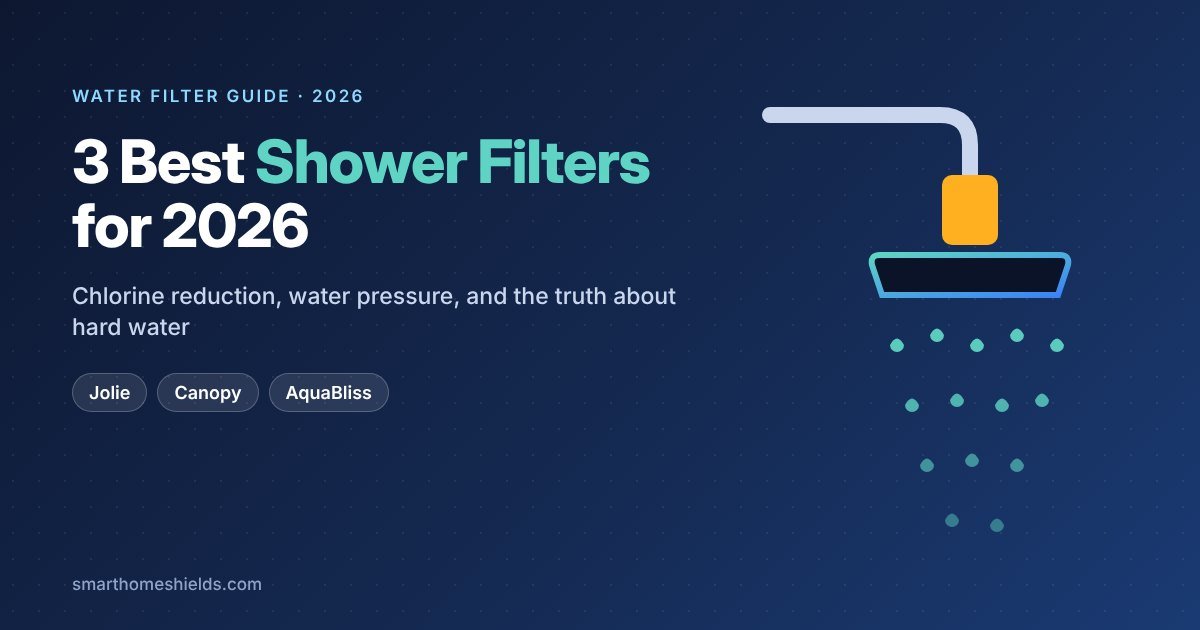 Filtered showerhead spraying water in a modern bathroom
